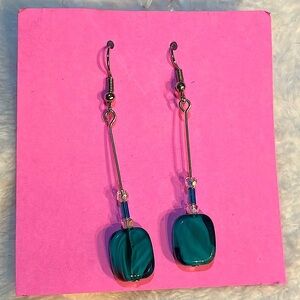 Teal Swirl Glass Bead Dangle Earrings